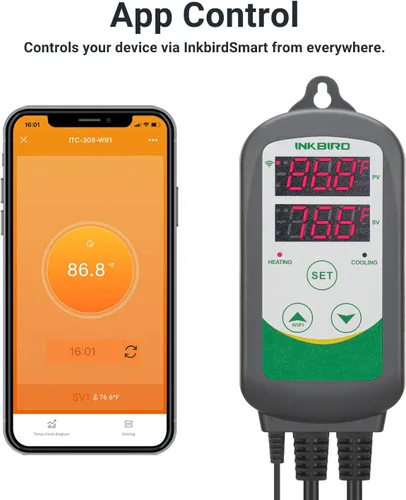 Miniatura 4 de Inkbird WiFi ITC-308 Controlador digital de temperatura Termostato para acuario calentador y enfriador de acuario, con sensor impermeable.