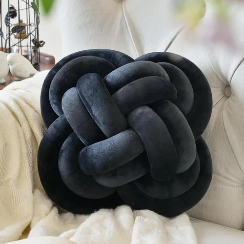 Xuyier Bola de almohada de nudo, almohadas decorativas con tela de terciopelo para sofá cama, decoración de 12 pulgadas, cojines cuadrados anudados