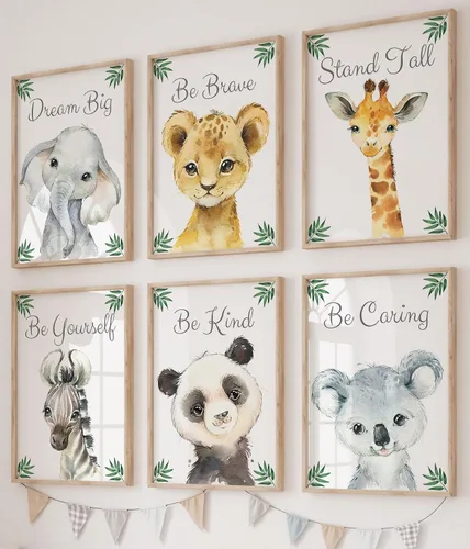 Miniatura 7 de Eviepops Prints Lindos animales de safari juego de 3 impresiones sin marco para bebé niña o niño, cuarto de bebé, habitación de niños, decoración