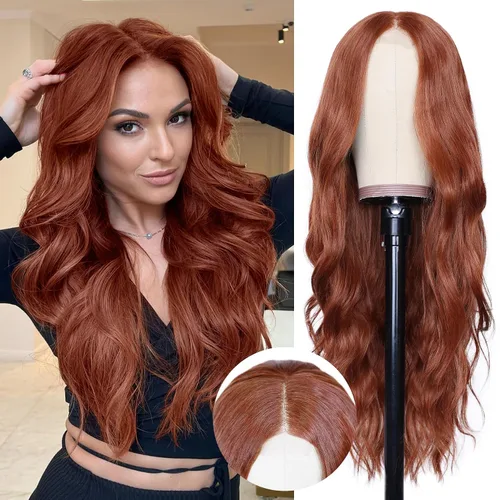 Miniatura 39 de NAYOO Pelucas marrones con flequillo para mujer, pelucas de cabello largo y ondulado, resistentes al calor, pelucas de fibra sintética para uso