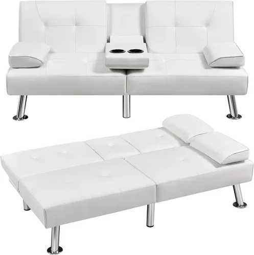 Miniatura 10 de Yaheetech Sofá Cama Convertible Sillón Reclinable Ajustable Moderno de Cuero Sintético Sofá de Dos Plazas Reversible Cama Plegable Tipo Diván