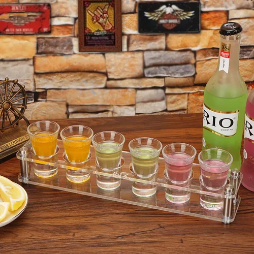 Miniatura 4 de D&Z 6 vasos de chupito en bandeja acrílica ensamblada, taza de degustación de cristal de 1 oz para licores, cervezas y vinos, herramienta novedosa