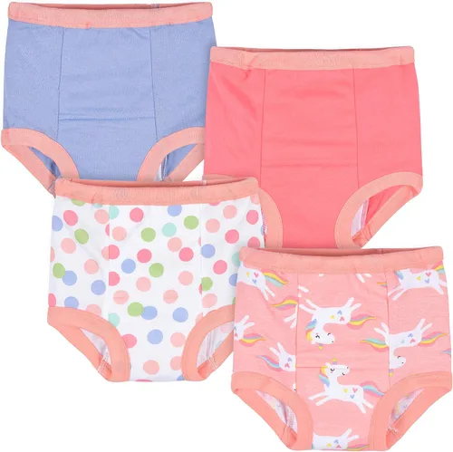 Gerber Pack de 4 pantalones de entrenamiento y ropa interior para bebés y niñas Unicornio rosa y morado