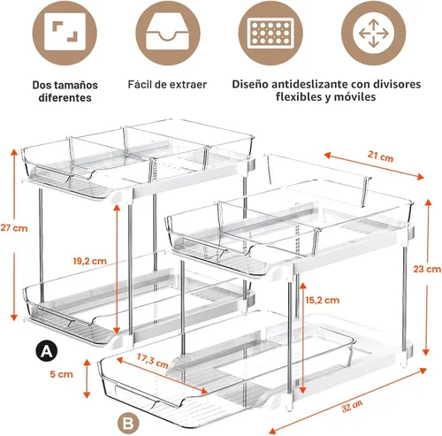 Miniatura 2 de Delamu - Organizadores y almacenamiento de 2 niveles para debajo del fregadero del baño, multiuso, apilables, organización de cocina y despensa