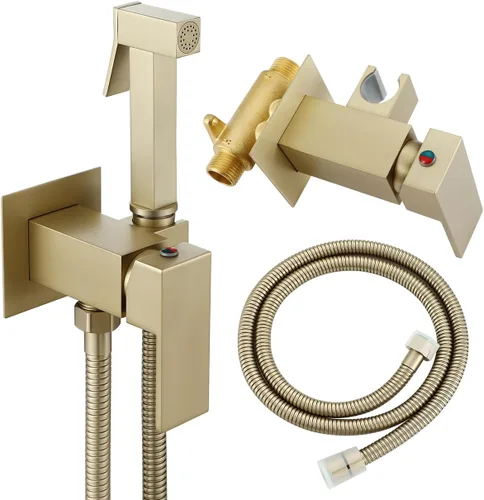 Asyas Pulverizador oculto de bidé de agua caliente para inodoro con válvula de latón caliente y fría, juego de accesorios de bidé de mano de latón
