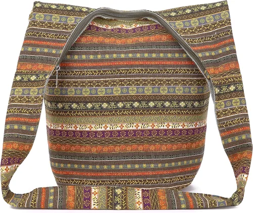 Miniatura 198 de Bolsa de hombro para mujer, de lona en estilo hippie/bohemio para llevar cruzada al hombro, disponible en diferentes colores y estampados
