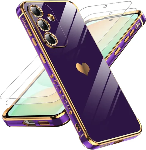 Miniatura 28 de LeYi for Moto G 5G 2025 Case: with Tempered Glass Screen Protector [2 Pcs]+ Full Camera Lens Protection,Love Heart Plating Cute Luxury Soft TPU
