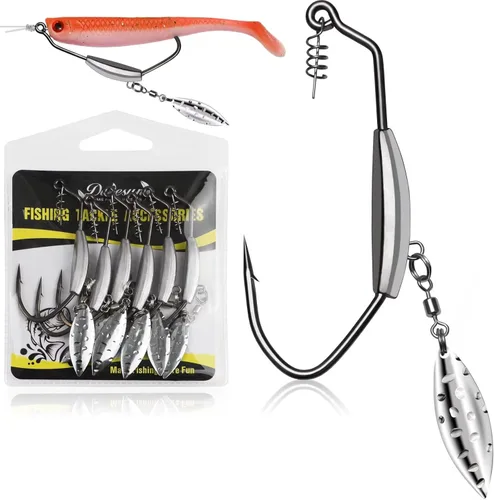 Dovesun 12PCS/44PCS Anzuelos Ponderados de Natación Anzuelos de Pesca Ponderados Anzuelos de Agua Salada y Agua Dulce de Gusano Sin Malas Hierbas