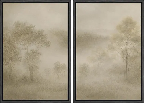 Miniatura 87 de SIGNWIN Lienzo enmarcado para pared, juego de arte con anillos de árbol de bosque grunge en blanco y negro, ilustraciones de naturaleza silvestre
