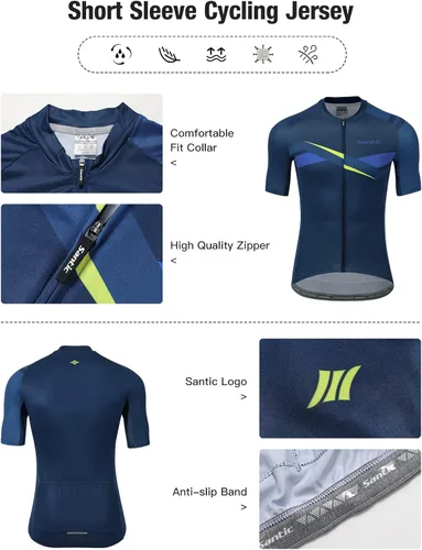 Miniatura 4 de Santic Camiseta de ciclismo de manga corta para hombre camiseta de bicicleta de carretera con cremallera completa ropa de MTB con bolsillos