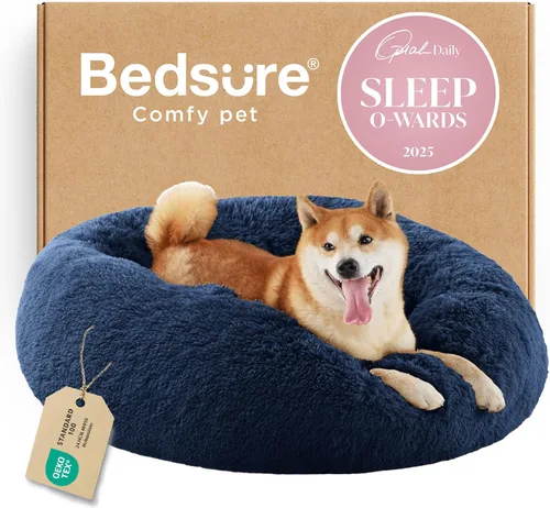Miniatura 14 de Bedsure - Cama relajante para perro mediano, lavable, tipo dona, cama para gato, antideslizante, redonda, afelpada, mullida, de piel sintética