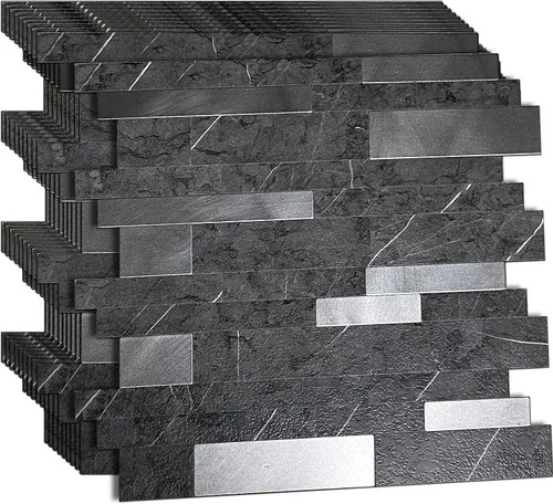 Miniatura 7 de XUANINY 10 hojas de azulejos metálicos despegar y pegar para protector contra salpicaduras, autoadhesivos de aluminio 3D, adhesivos de pared