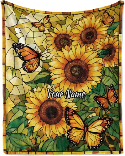 Miniatura 9 de Jekeno Regalos de girasol para mujeres, mamá, manta personalizada con girasol, manta personalizada con nombre, manta de franela personalizada