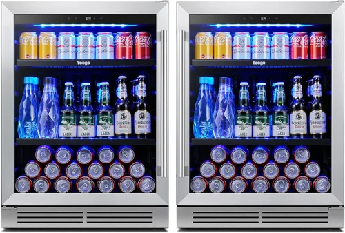 Miniatura 11 de Yeego Refrigerador de bebidas y refrigerador de bebidas, 24 pulgadas, 180 latas, puerta de vidrio, 34-54℉ bajo mostrador, refrigerador integrado