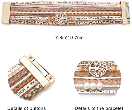 Miniatura 6 de Wovanoo Pulseras de cuero de leopardo para mujer, pulsera multicapa con hebilla magnética, regalo para cumpleaños, día de la madre, día de San