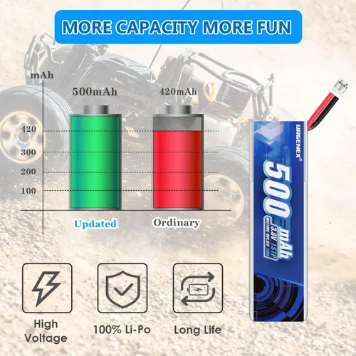 Miniatura 5 de 5 unids EMAX Batería 1S 500mAh 3.8V HV Lipo Batería 80C Alta Tasa de Descarga RC Drone Batería con PH2.0 Plug Fit para EMAX Quadcopter y la mayoría