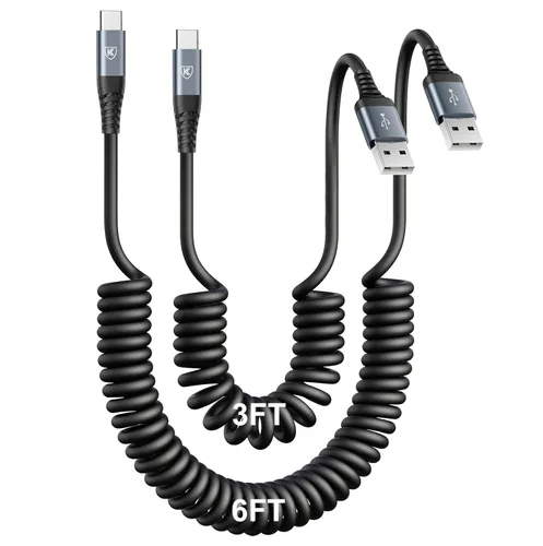 Miniatura 12 de Cable de carga USB tipo C de carga rápida, [2 paquetes, 3 pies] Cable de carga USB A a tipo C enrollado para automóvil USB-C compatible con iPhone