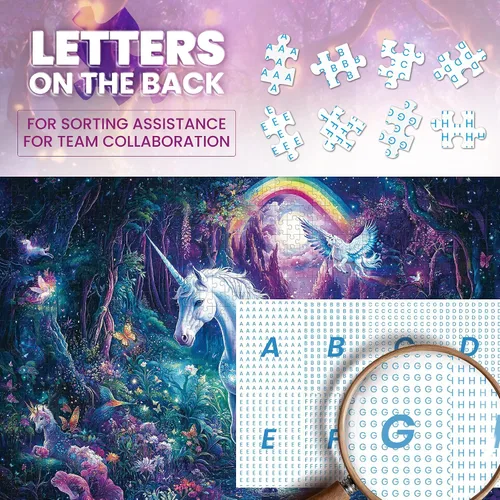 Miniatura 3 de Rompecabezas para adultos de 1000 piezas, rompecabezas de 1000 piezas de unicornio con purpurina de arcoíris de fantasía, rompecabezas de bosque