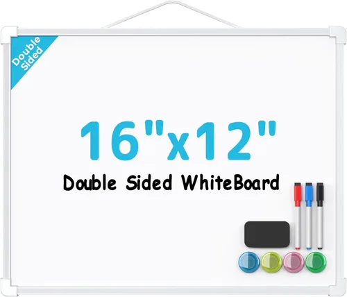 Miniatura 12 de MaxGear Pizarra de borrado en seco de doble cara, mini pizarra blanca colgante de 14 x 11 pulgadas, pequeña pizarra blanca con 3 marcadores