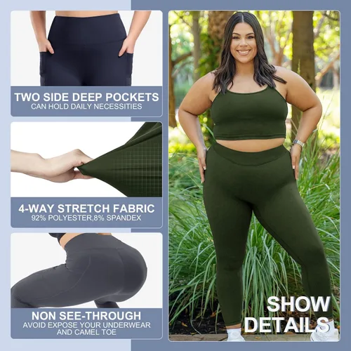 Miniatura 3 de 3 Pack Plus Size Leggings with Pockets for Women - High Waisted Tummy Control Spandex Soft Black Workout Yoga Pants