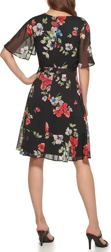 Miniatura 3 de DKNY Vestido ajustado y acampanado con cuello en V para mujer