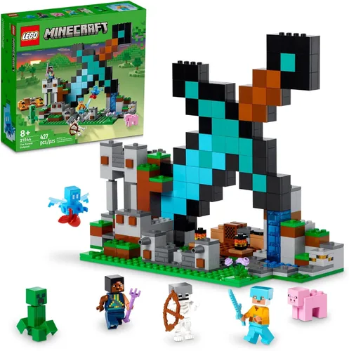LEGO Minecraft El Puesto de Espadas 21244 - Juguetes de construcción que incluyen figuras de Creeper, Guerrero, Cerdo y Esqueleto, juguete inspirado
