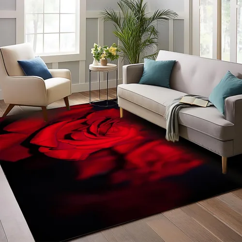 Alfombras de área con diseño de rosa roja abstracta, alfombra de hojas negras de 1,52 x 2,13 m lavable para sala de estar, alfombra