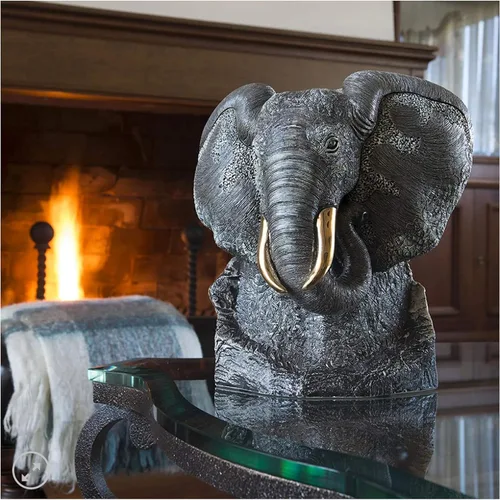 Miniatura 4 de De Rosa Busto de elefante negro grande de cerámica esculpida hecha a mano tamaño galería