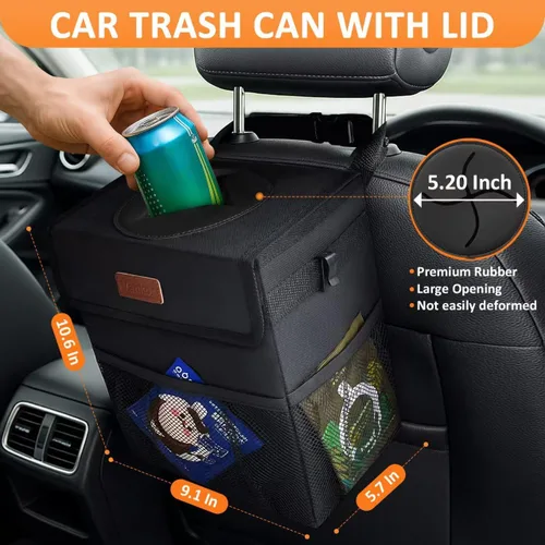 Miniatura 2 de Vankor Papelera para Coche con Tapa Colgante para Asiento Trasero, Accesorios para Coche para Mujeres y Hombres, Papelera Automotriz a Prueba