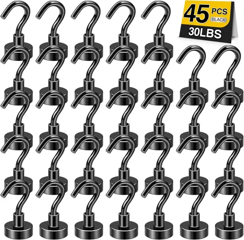 Miniatura 44 de Diymag Ganchos magnéticos, resisten 80 lb, 20 unidades, neodimio de tierras raras fuertes para colgar, colgador magnético para cortina, hogar, Negro