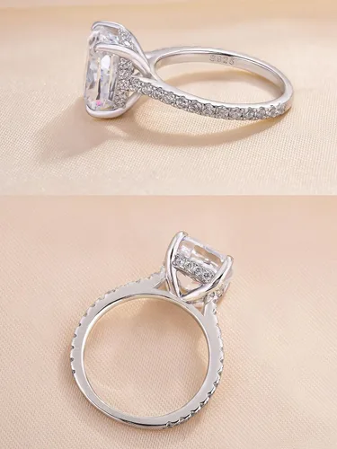 Miniatura 7 de Anillo de compromiso de corte cojín de 4 quilates para mujer, anillo de compromiso chapado en oro blancorosa de plata de ley 925 de 18 quilates