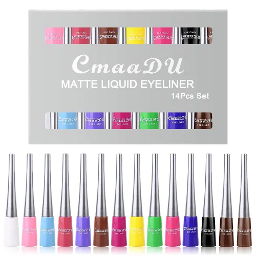 Delineador de ojos de color líquido de 14 colores, impermeable, para Halloween, color mate, a prueba de manchas, fluorescente, colorido, pintura