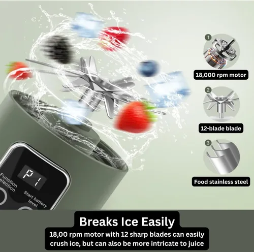 Miniatura 2 de Licuadora/exprimidor portátil, 12 cuchillas, máquina inalámbrica de batidos, 15.2 onzas con potencia de trituración de hielo, recargable por USB-C