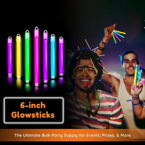 Miniatura 2 de Glow Fever Palitos que brillan en la oscuridad – 100 unidades de barras brillantes de 6 pulgadas pack de fiesta a granel con tapas de extremo