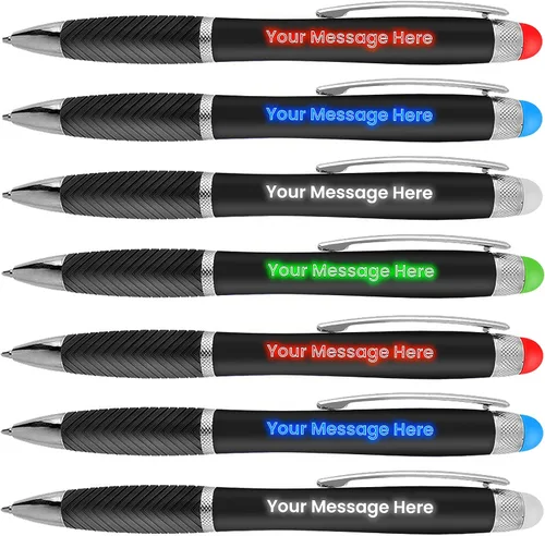 Bolígrafos personalizados, paquete de 100 unidades, grabado láser sin granel, bolígrafo de 3 pulgadas, lápiz óptico y área personalizada con luz,