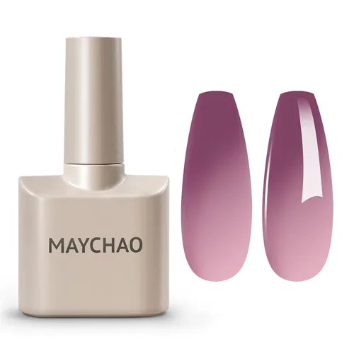 MAYCHAO Esmalte de uñas en gel que cambia de color 1 unidad, 15 mililitros, gel de cambio de temperatura Indigo-Coral, esmalte de uñas que se quita,