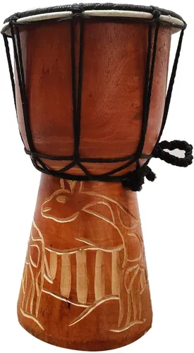 Miniatura 28 de Djembe Drum Carved Bongo música de inspiración africana también una idea única para regalar. Carver Abstract Elephant Giraffe Turtle.