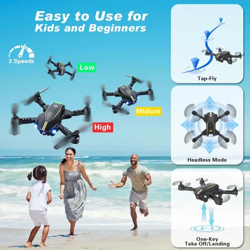 Miniatura 3 de Dron con cámara, cámara 1080P FPV Mini drones plegables con 2 baterías, dron para niños 8-12 10-15, modo de 3 velocidades, giros 3D, foto de gestos