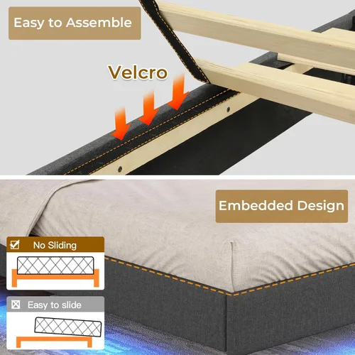 Miniatura 6 de HAUOMS Marco de Cama Completamente Flotante Tamaño Full con Cabecera de Luz LED, Estación de Carga Type-C y USB, Marco de Cama Plataforma Tapizada