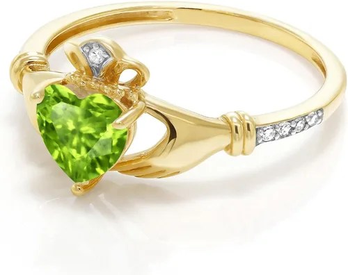 Miniatura 56 de Gem Stone King Anillo de compromiso claddagh celta irlandés de oro amarillo de 10 quilates con piedra preciosa en forma de corazón de 0.236 in