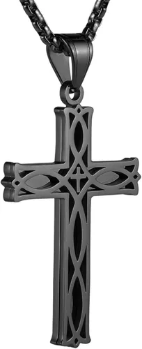 HZMAN Collar con colgante de cruz celta infinita para hombre, de acero inoxidable, con nudo irlandés, cadena de eslabones de 22 + 2 pulgadas, Acero