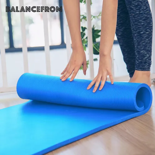 Miniatura 8 de BalanceFrom Yoga Mat, 1-Inch Extra Thick High Density Exercise Mat, Anti-Tear Exercise Yoga Mat with Carrying Strap, Suitable for Various Yoga Azul