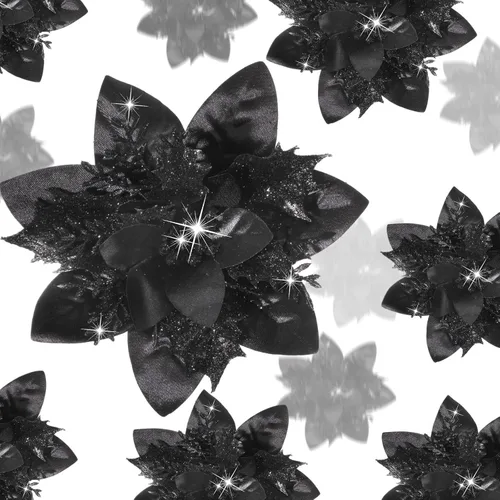 36 piezas de flores de Pascua artificiales con purpurina de Poinsettia para Navidad, flores de Poinsettia artificiales para bodas, decoraciones para