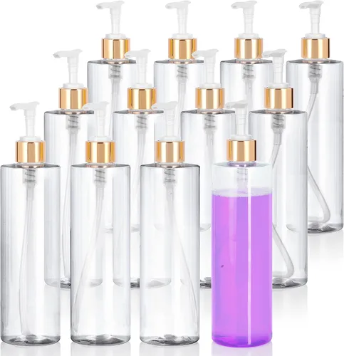 Miniatura 13 de JUVITUS Botellas de plástico PET cilíndricas profesionales transparentes de 12 onzas (sin BPA) (paquete de 6, pulverizador negro de niebla fina)