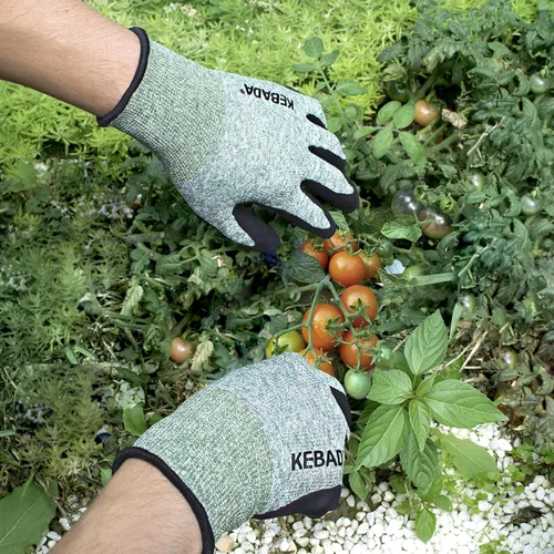 Miniatura 4 de Kebada Guantes de jardinería para hombres, 2 pares de guantes de jardín transpirables, revestimiento de látex de espuma, guantes de trabajo de Verde