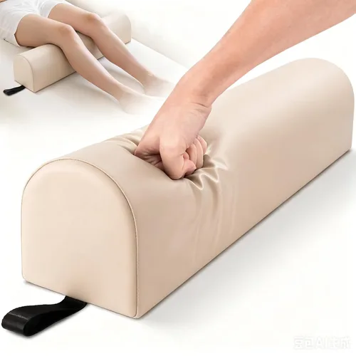 Noverlife 3/4 Round Knee Bolster for Massage Table, 26x6x6 in Massage Pillow for Legs w/Strap Handle, PU Leather Massage Table Leg Bolster Massage