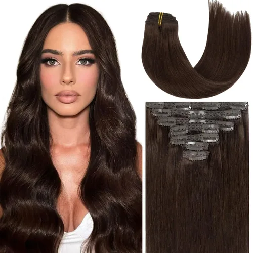 Miniatura 41 de Caliee Extensiones de cabello con pinzas de cabello humano 14 pulgadas Color 1 Negro azabache trama doble invisibles Extensiones de cabello humano