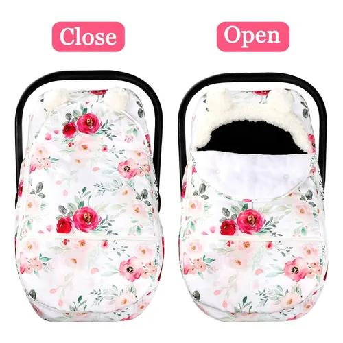 Miniatura 7 de Fundas de asientos de automóvil para bebés de invierno, funda de asiento de automóvil con flores para niñas, funda acogedora y cálida