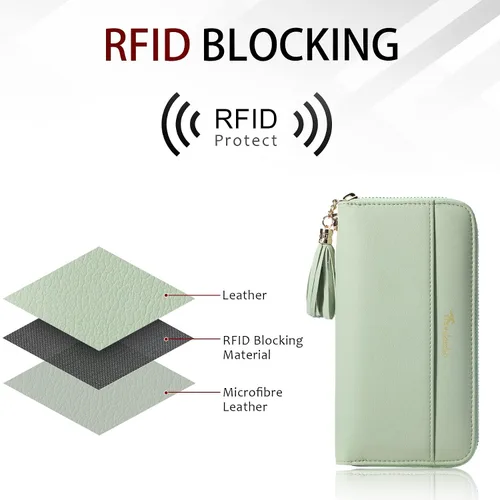 Miniatura 3 de Travelambo Cartera con borla plegable para mujer, bolso de mano con correa para la muñeca, bolso largo