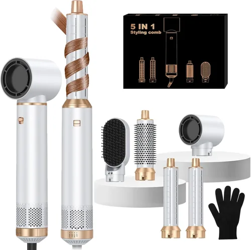 Set de cepillo secador de pelo 5 en 1, cepillo secador de aire caliente con iones negativos, cepillo alisador de pelo, cepillo rizador de pelo,